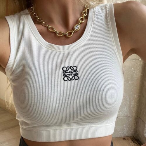 로에베 여성 크롭 아나그램 탱크 탑 인 코튼 미디엄 화이트