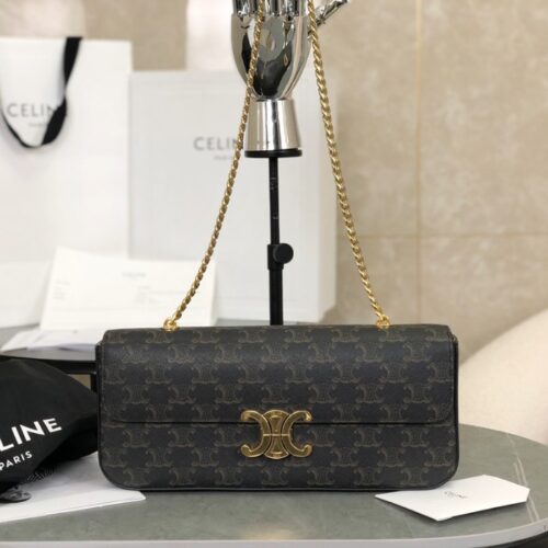 셀린느 레더 트리오페 플랩 체인백 탄 197412