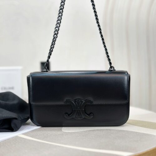 셀린느 트리오페 캔버스 체인 숄더백 블랙 197993