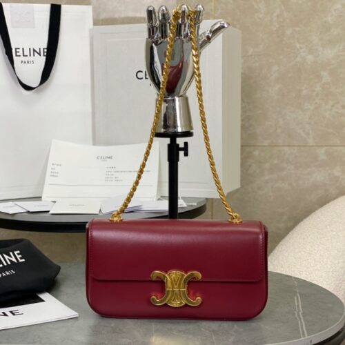 셀린느 트리오페 캔버스 체인 숄더백 버건디 197993