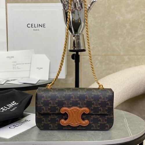 셀린느 퀴르 트리오페 플랩 체인 숄더백 블랙 탄 199242