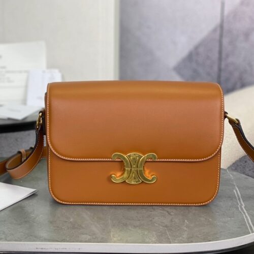 셀린느 트리옹프 클래식 샤이니 숄더백 미디엄 카멜 187363