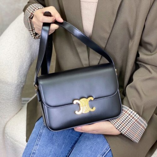 셀린느 트리옹프 클래식 샤이니 숄더백 미디엄 블랙 187363