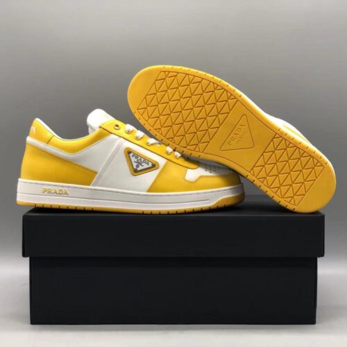 프라다 다운타운 레더 스니커즈 화이트 옐로우