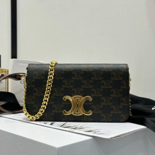 셀린느 트리오페 멀티 포쉐트 캔버스 카프스킨 탄 숄더백 10L972