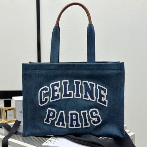 셀린느 파리 데님 카프스킨 라지 카바스 타이스 네이비 탄 196762