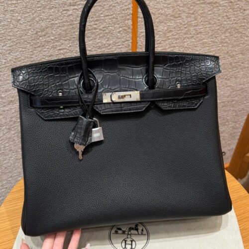올수공 에르메스 버킨 25 89/noir 토고 / 악어 가죽 실버 하드웨어