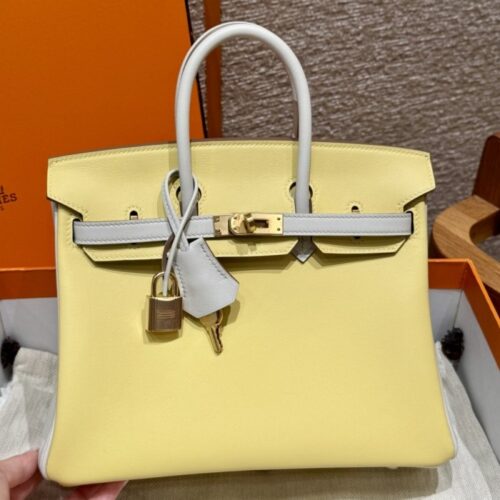 올수공 에르메스 버킨 25 1Z/Jaune Poussin/80/Girs Perle 스위프트 가죽 골드 하드웨어