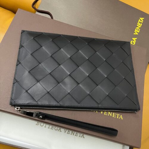 보테가베네타 블랙 인트레치아토 나파 우븐 스몰 도큐먼트 케이스 스트랩 클러치