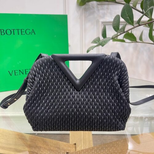 보테가베네타 스몰포인트 퀼팅 탑 핸들백 블랙
