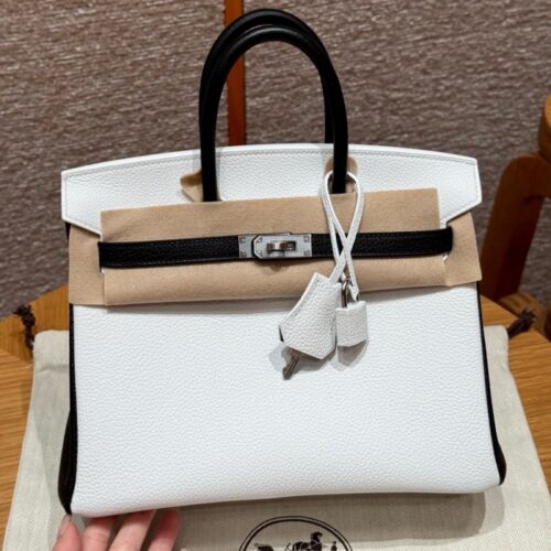 올수공 에르메스 버킨 25 01/Blanc/89/Noir 토고 가죽 실버 하드웨어
