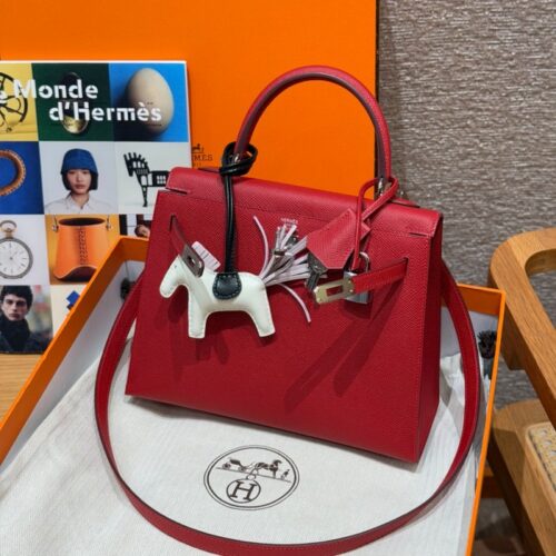 올수공 에르메스 켈리 25 Q5/Rouge casaque 엡송 가죽 실버 하드웨어