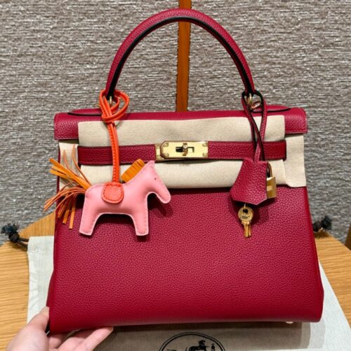 올수공 에르메스 켈리 28 K1/Rouge grenat 토고 가죽 골드 하드웨어