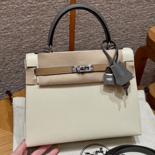 올수공 에르메스 켈리 25 i2/Nata/OM/chai/0L/Girs Meyer 엡송 가죽 실버 하드웨어