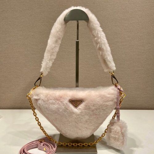 프라다 시어링 트라이앵글 숄더백 핑크