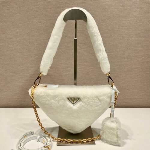 프라다 시어링 트라이앵글 숄더백 화이트