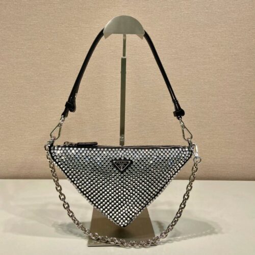 프라다 트라이앵글 쥬얼리 숄더백 실버