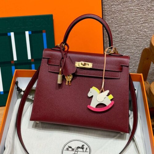 올수공 에르메스 켈리 25 55/Rouge H 엡송 가죽 골드 하드웨어