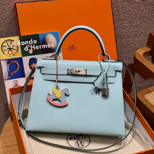 올수공 에르메스 켈리 28 U2/Blue zephyr 엡송 가죽 실버 하드웨어