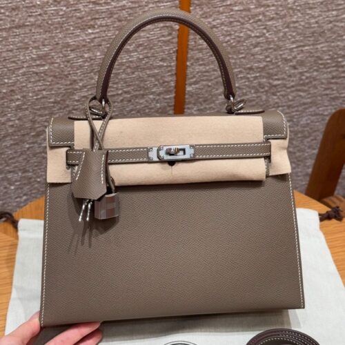 올수공 에르메스 켈리 25 18/Etoupe 엡송 가죽 실버 하드웨어