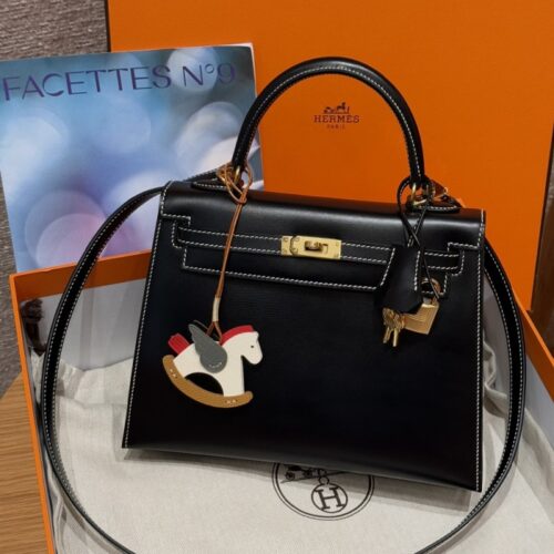 올수공 에르메스 켈리 25 89/noir 박스 가죽 골드 하드웨어