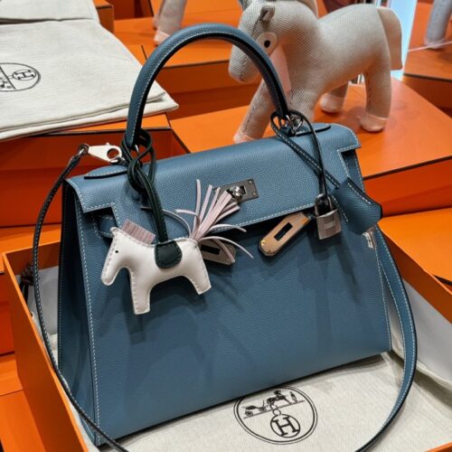 올수공 에르메스 켈리 28 75/Blue Jean 엡송 가죽 실버 하드웨어