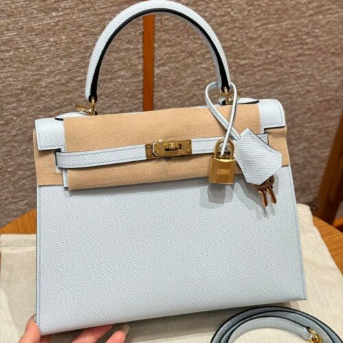 올수공 에르메스 켈리 25 08/Blue pale 엡송 가죽 골드 하드웨어