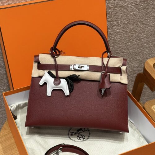 올수공 에르메스 켈리 32 55/Rouge H 엡송 가죽 실버 하드웨어