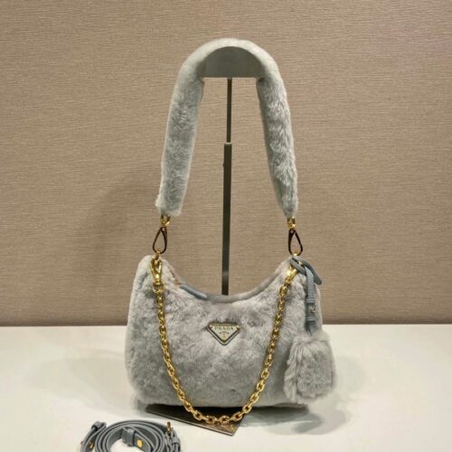 프라다 삼각로고 시어링 미니백 그레이