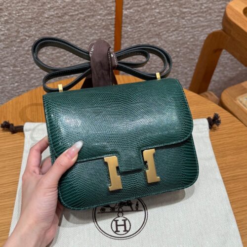 올수공 에르메스 콘스탄스 19 60/Vert cypress 리자드 가죽 골드 하드웨어