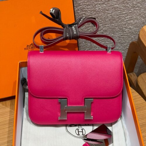 올수공 에르메스 콘스탄스 24 90/Framboise 체브레 가죽 실버 하드웨어