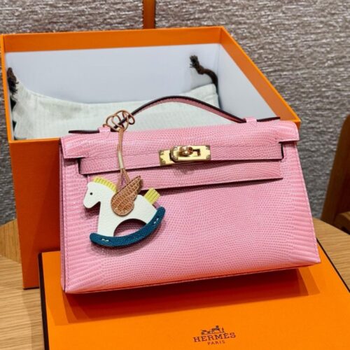 올수공 에르메스 미니 켈리 포쉐트 5P/Pink 리자드 가죽 골드 하드웨어