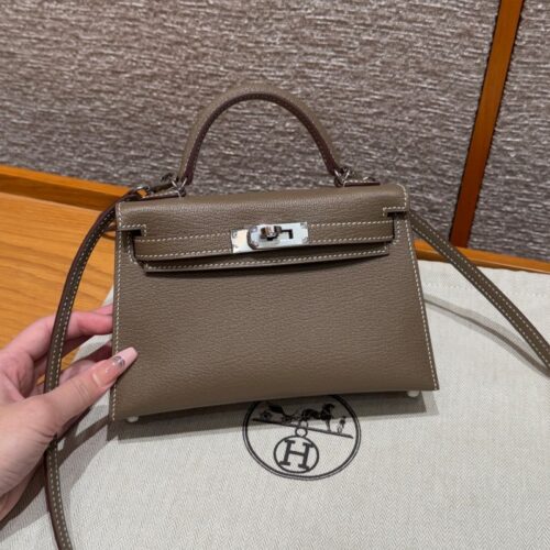 올수공 에르메스 미니 켈리 18/Etoupe 체브레 가죽 실버 하드웨어