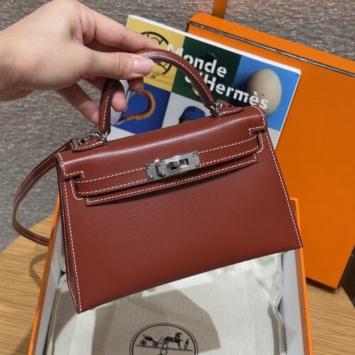 올수공 에르메스 미니 켈리 36/Brique & i2/nata 박스 가죽 실버 하드웨어