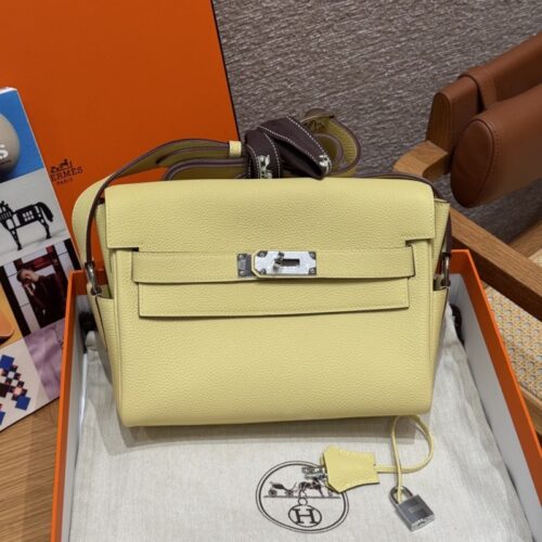 올수공 에르메스 켈리 메신저 24 Jaune Poussin 토고 실버 하드웨어