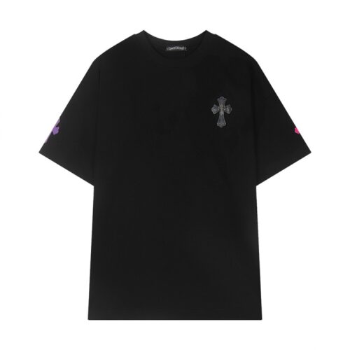 크롬하츠 실버 자수 패치 반팔 티셔츠 블랙