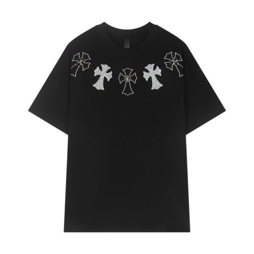 크롬하츠 십자가 넥 포인트 티셔츠 블랙