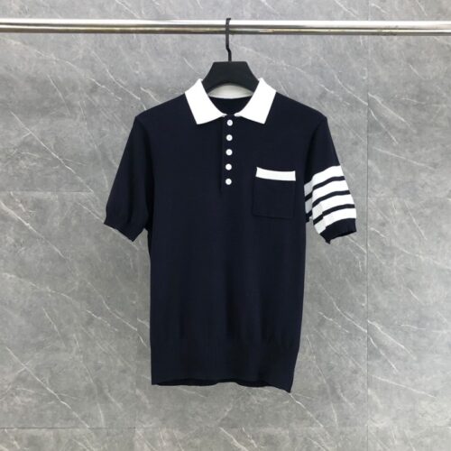 톰브라운 헥터 리버스 인타르시아 폴로 코튼 4바 반팔 네이비