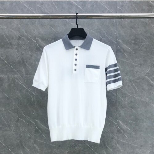 톰브라운 헥터 리버스 인타르시아 폴로 코튼 4바 반팔 화이트