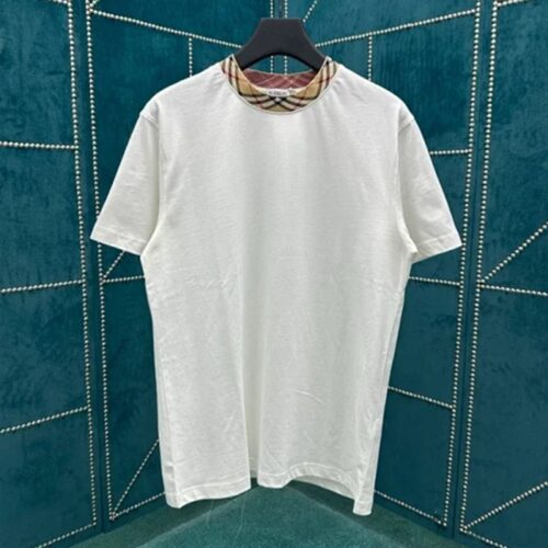 버버리 체크 트리밍 코튼 티셔츠 화이트