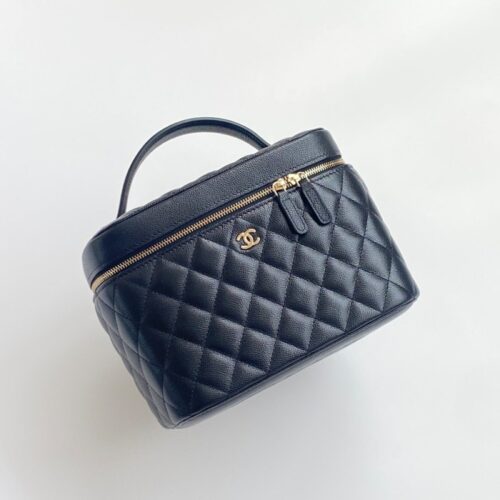 샤넬 AP2573 클래식 베니티 파우치 그레인드 샤이니 카프스킨 블랙 금장