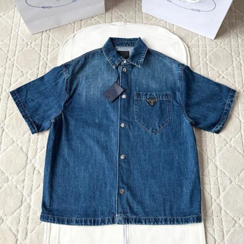 프라다 레트로 데님 반팔 셔츠