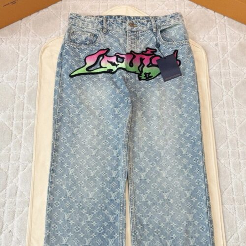 루이비통 플레임 자카드 패치워크 데님 팬츠