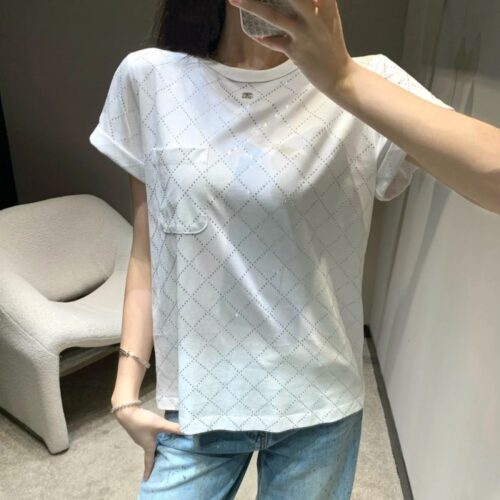 샤넬 25SS 다이아몬드 버튼 투웨이 반팔 티셔츠 화이트