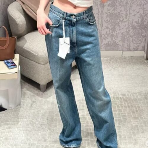 디올 플레어 진 블루 스톤워시 코튼 데님 팬츠