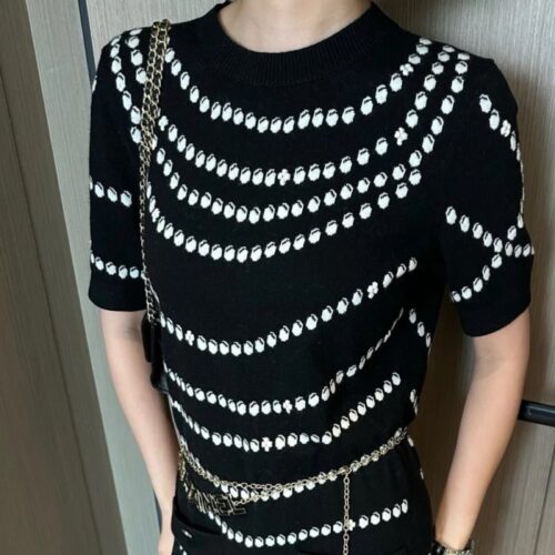 샤넬 25SS 도트 펄 퓨어 울 맥시 드레스 블랙