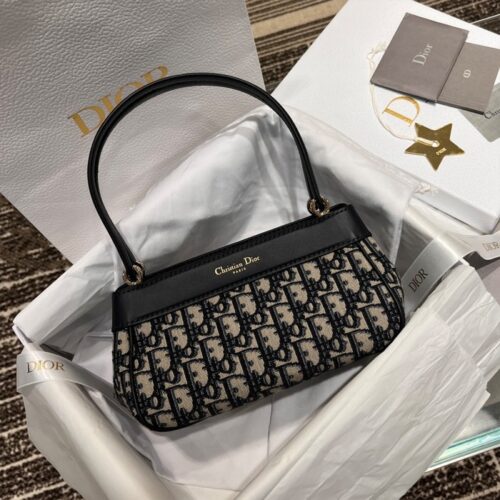 디올 스몰 키 백 블루 오블리크 자카드 & 스무스 송아지 가죽