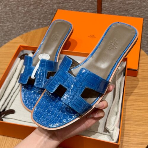 올수공 에르메스 지지 50 버클 샌들 뮬 악어 가죽 이즈미르 블루
