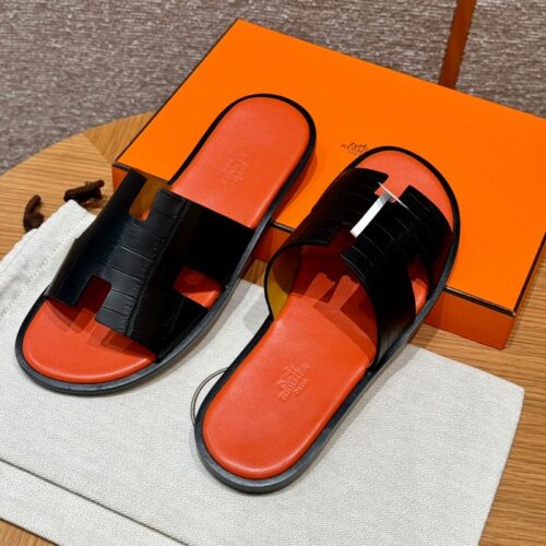 올수공 에르메스 이즈미르 악어 가죽 블랙 & 오렌지