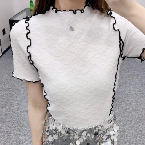 샤넬 25SS 자카드 로고 니트 반팔 화이트